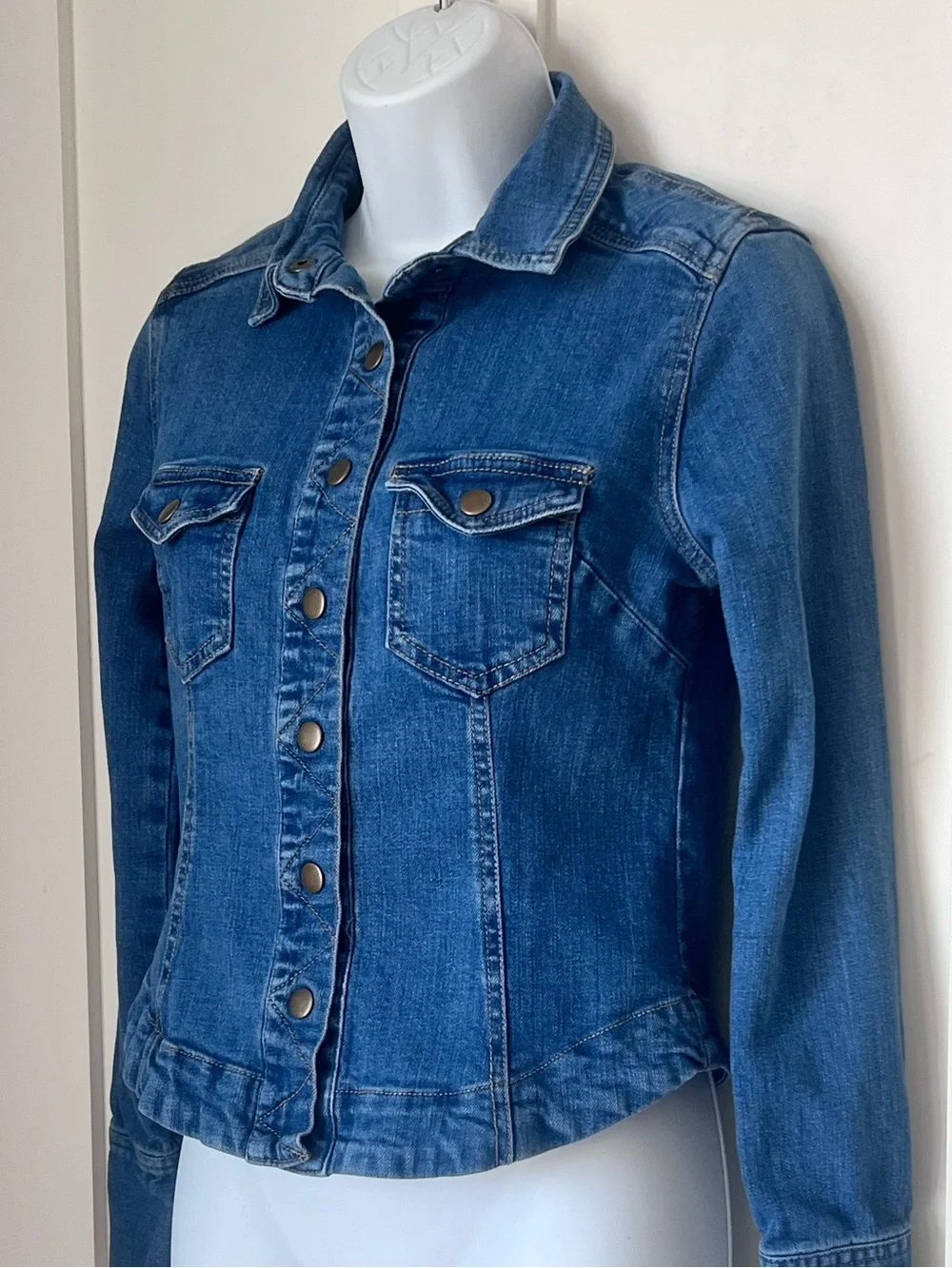 Free People Denim Stretch Snap Front Blue Jean Boho Western Rodeo Jacket S - Picture 2 of 10